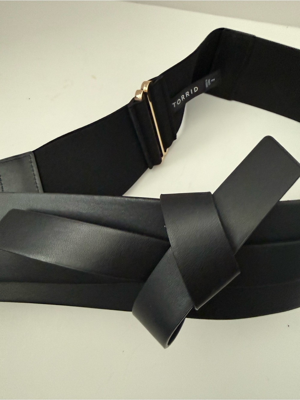 Torrid Size 2 Black Wide Waist Belt Faux Leather Bow Gold Hardware Plus Size